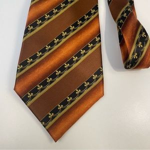 Lanvin Paris Copper Gold Brown Striped Pure Silk Tie